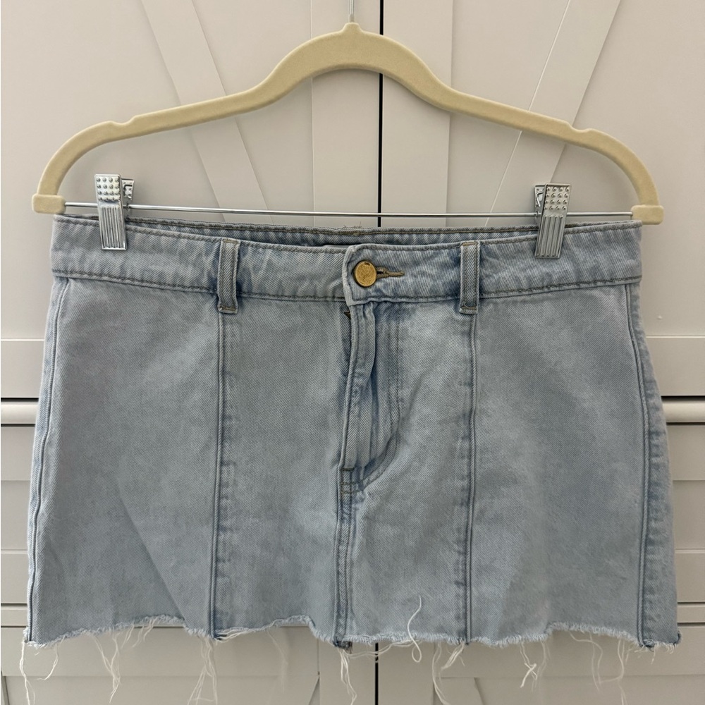 Zara Light Blue Frayed Denim Mini Skirt